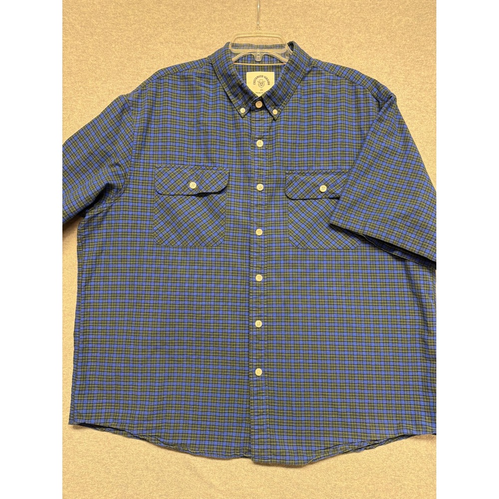 Dubinik Mens Blue Green Plaid‎ Short Sleeve Button Down Shirt 2XL Cotton Pockets
